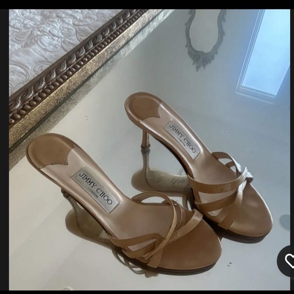 Jimmy Choo Beige Leather Strappy Stiletto Heels Open Toe Women's 6.5